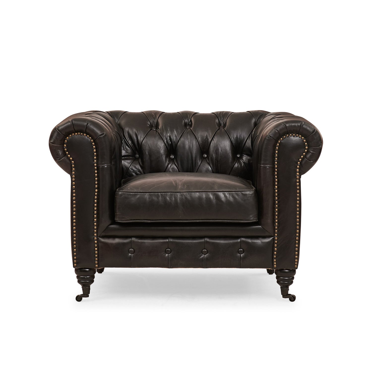Black leather deals chesterfield chair