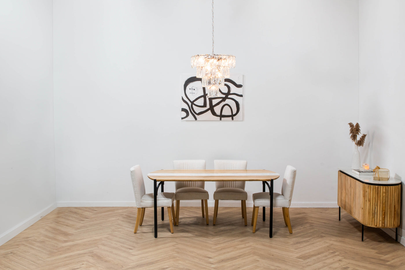 Lunas Dining Table in Mango Wood & White Marble