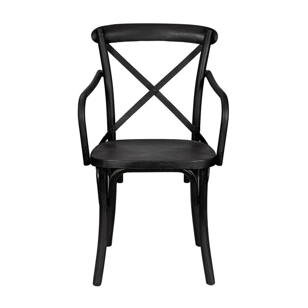 Industrial Dining Chair with Arms—Distressed Metal in Black