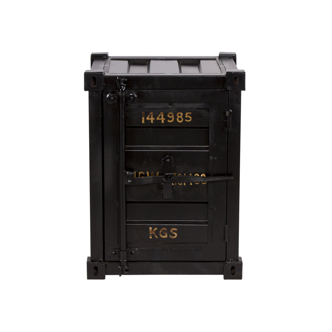 Container Style Nightstand in Black Bois Cuir
