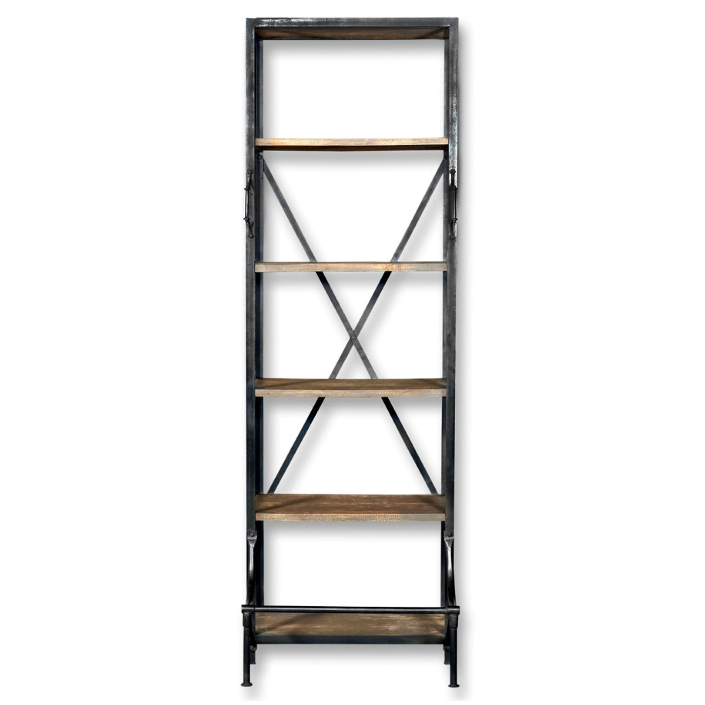 Industrial 5-Shelf Bookshelf Unit in Rustic Mango Wood Finish