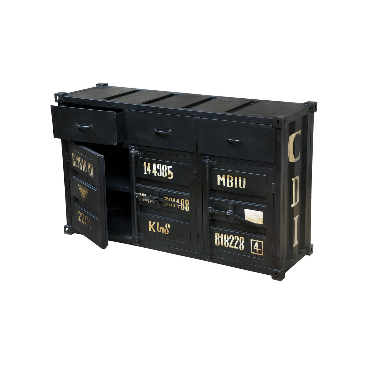 Container-Style Metal Buffet Cabinet in Black