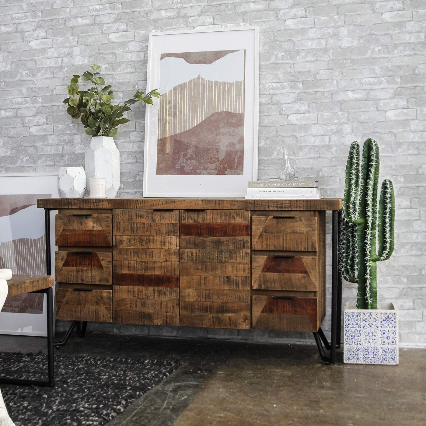 Casual Modern Wood Buffet in Multi-tone Natural Finish