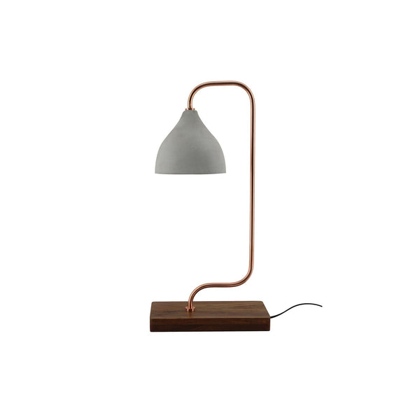 Bois et Cuir's "Bell-1" Single-Bulb Desk Lamp w/Wood Base and Concrete Shade