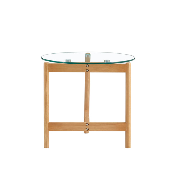 Jansen Round End Table in Glass & White Oak