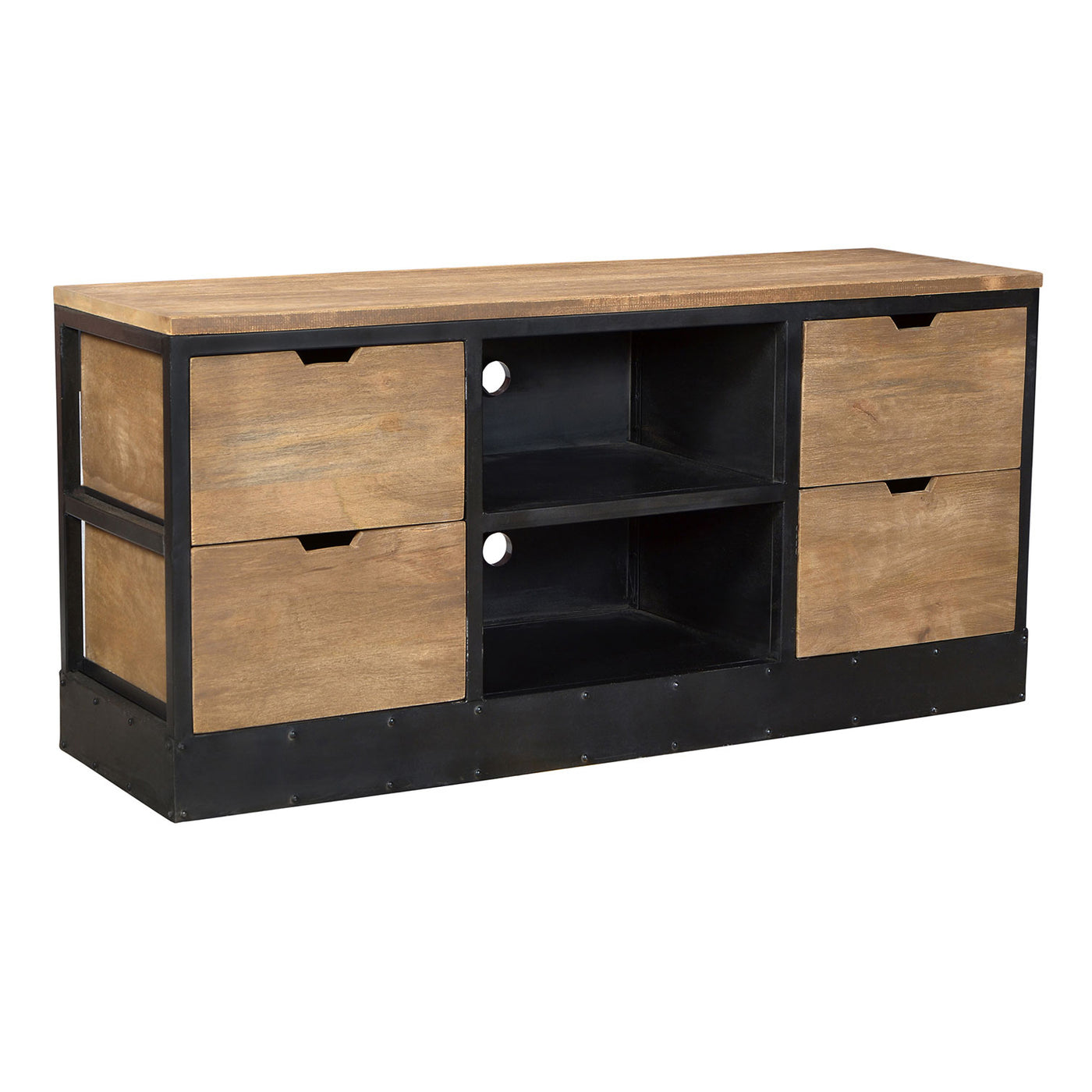 Industrial Media Unit in Mango Wood and Metal