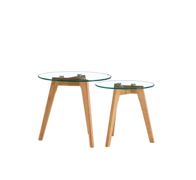 Olav Round Nesting End Tables in Glass & White Oak
