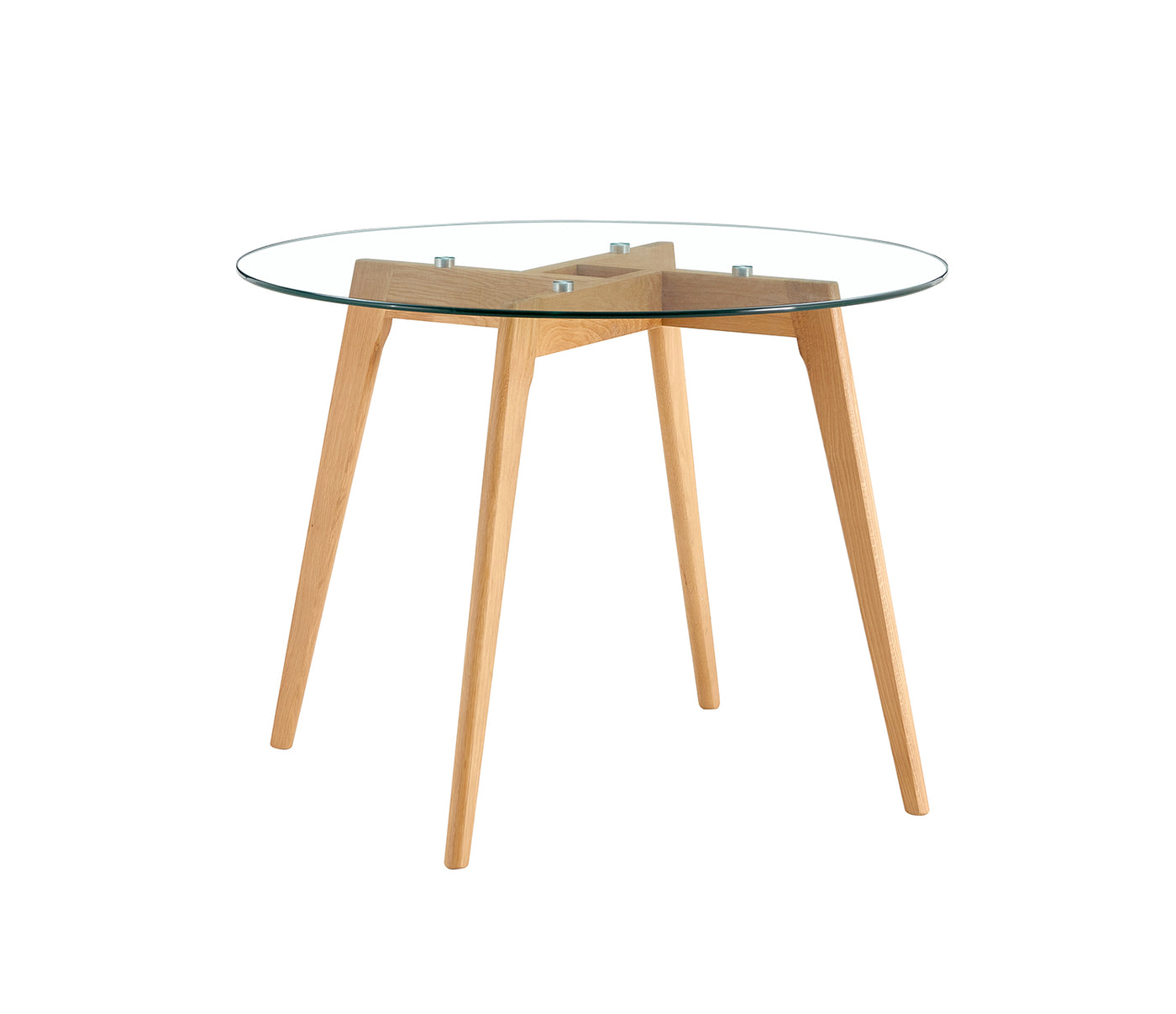 Olav 4-Person Round Dining Table in Glass & White Oak