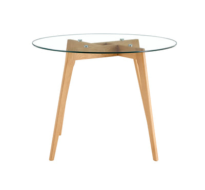 Olav 4-Person Round Dining Table in Glass & White Oak