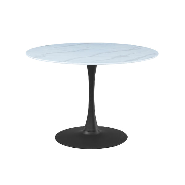 Klara Round Dining Table in White Faux Marble & Metal