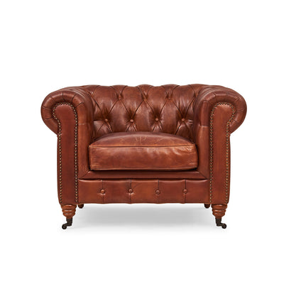 Vintage Single-Seat Leather Chesterfield Sofa