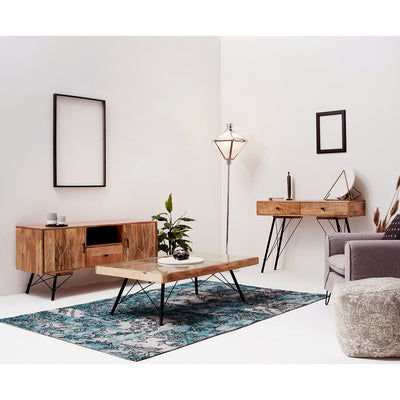 Mosaic Wood and Iron Console Table in Natural Finish